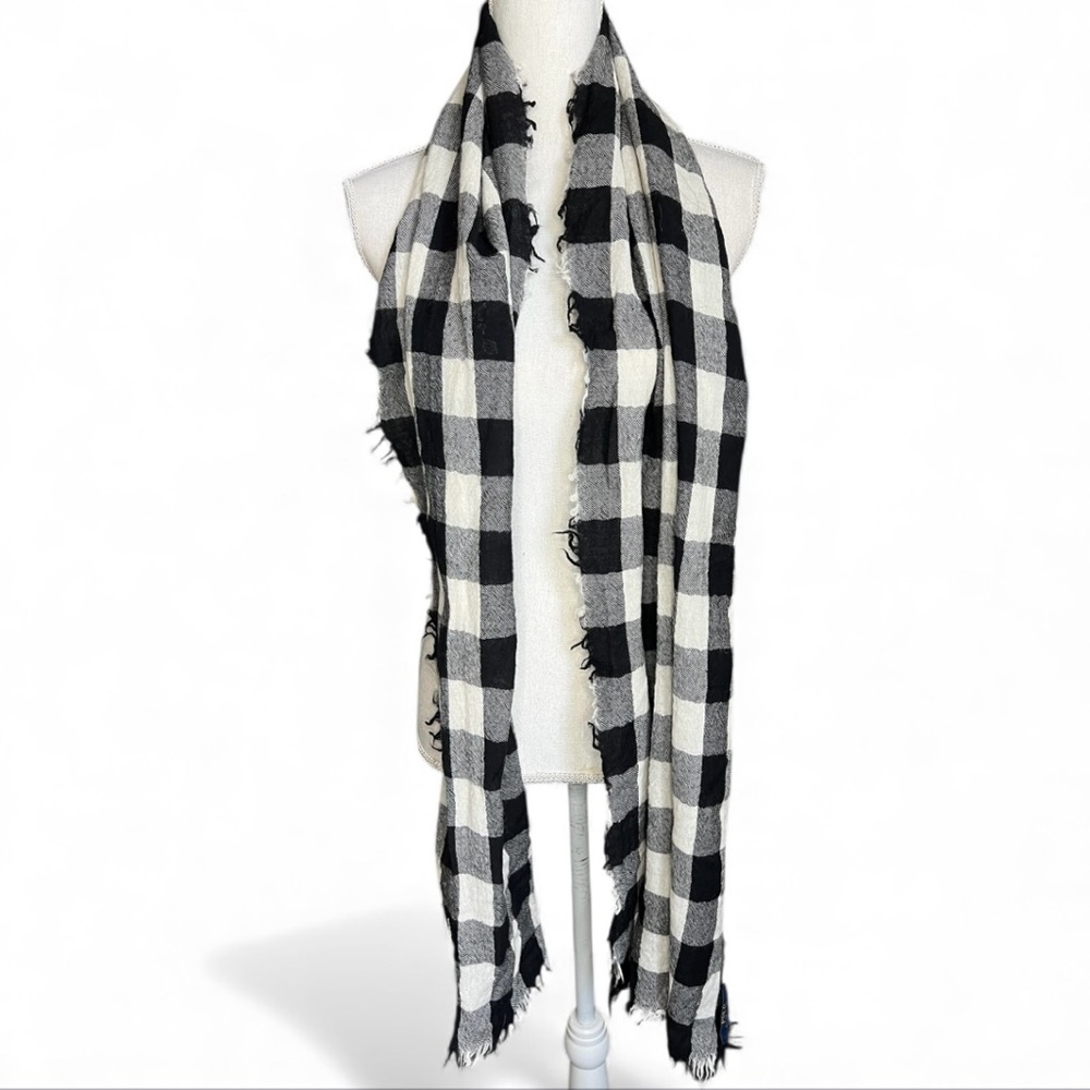 Polo Ralph Lauren Black and White Checkered Scarf wool preppy heritage unisex - Picture 1 of 5